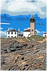 Seagull Flies by Beavertail Lighthouse- Digital Painting